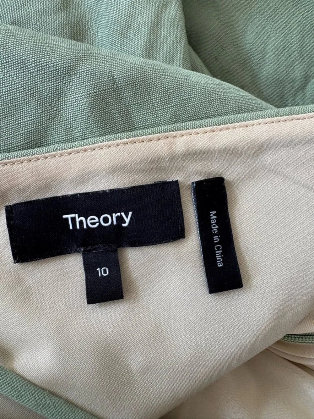 Theory || Linen Side Pleat Mini Dress‎ in Leaf Green 10